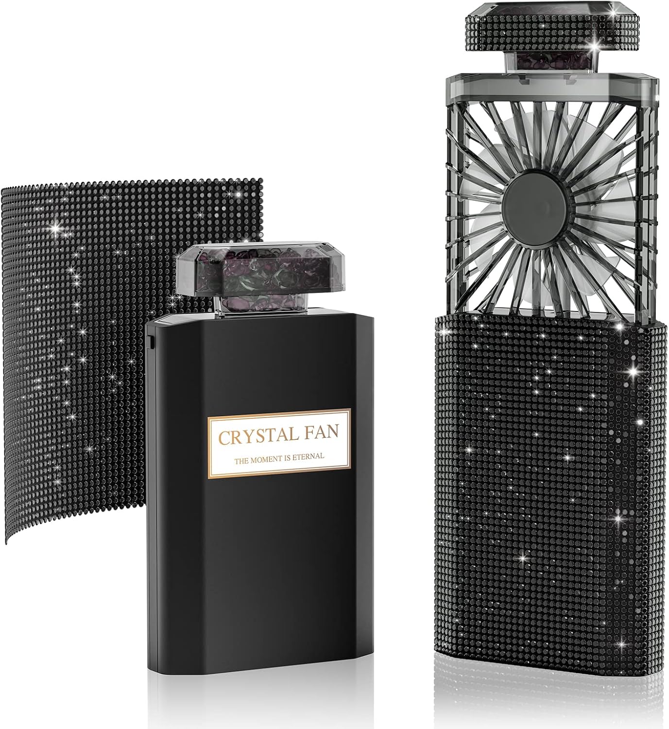 Lady Rechargeable Personal Fan with 3 Speeds, Quiet Portable Mini Cooling Desk Fan - Safe for Girls & Women - Black Rhinestones