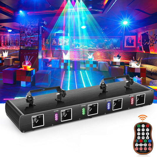 DJ Laser Lights,5 Beam Effect Sound Activated Strobe Laser Light Show with Remote Control Laser Light Projector Party Lights Indoor for Birthday Disco KTV Club Stage DJ Lighting