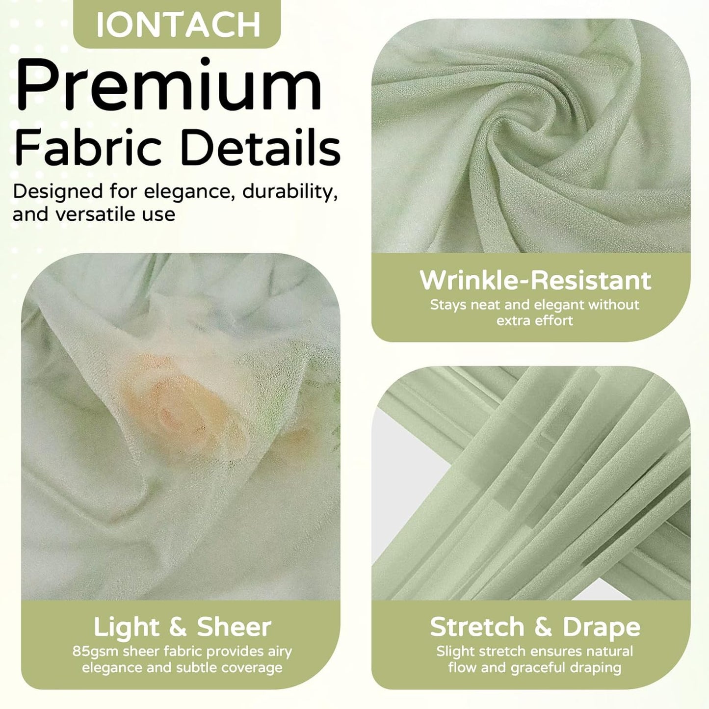 Wedding Arch Draping Fabric 29" x 19Ft Sheer Drapes for Backdrop Wedding Ceremony Reception Ceiling Decor Curtain Baby Bridal Shower Decoration (Sage Green, 2 Panels)