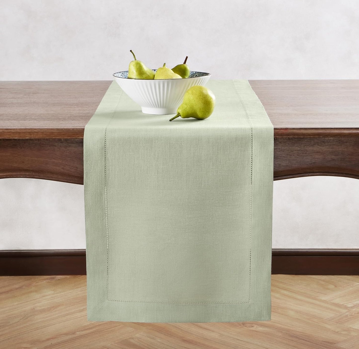 Linen Table Runner 72 inches Long – Hemstitch, 100% Pure Linen Sage Green Dining Table Runner 14 x 72 Inch for Spring, Summer, Wedding Decorations, Gift – Elara