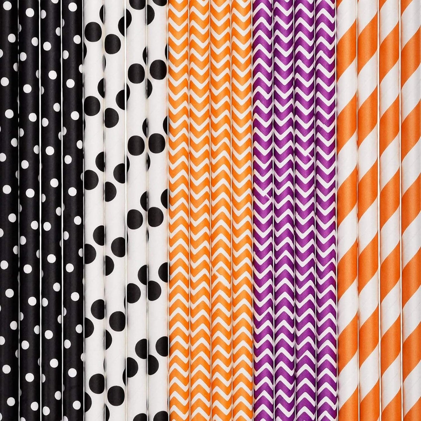 Shappy 125 Pieces Halloween Paper Straws Bulk, Disposable Decorative Drinking Straws with Dots/stripes/waves for Birthday, Wedding, Halloween and Christmas Party Supplies(Orange, Black, White, Purple)