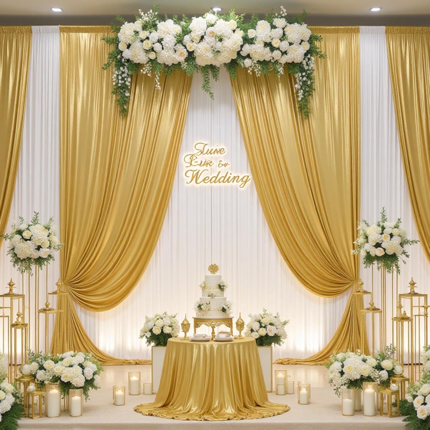 10ft x 10ft Gold Sequin Backdrop Curtain for Parties, Wrinkle Free Thick Glitter Photo Backdrop Drapes 2 Panels 5x10FT Shimmer Back Drop Cloth Shiny Fabric for Wedding Birthday Photography Background