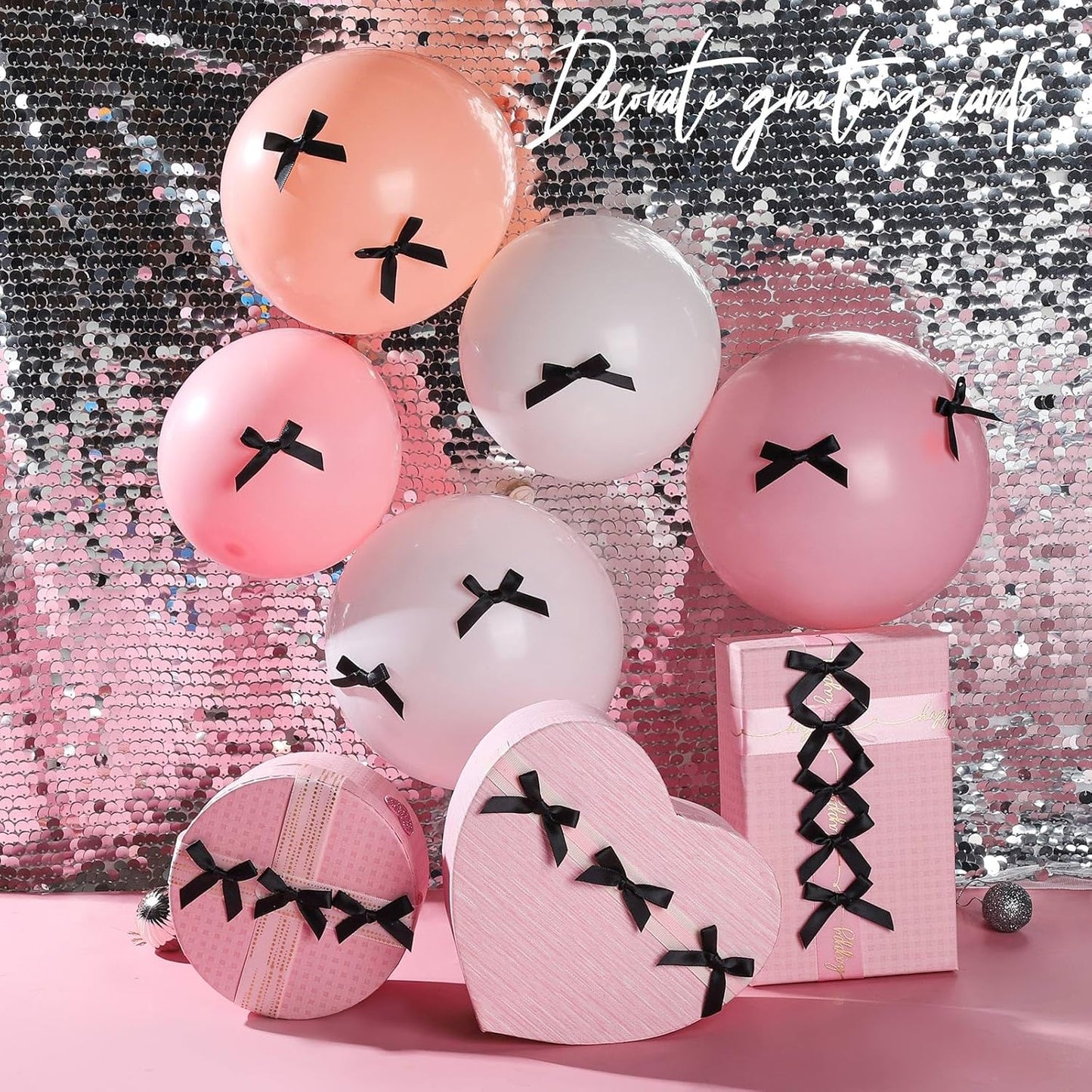 YGDZ 50 PCS Mini Black Bows, Small Stain Ribbon Black Bow for Cake, Tiny Bows for Crafts, Bow Decorations for Party Favors, Balloons