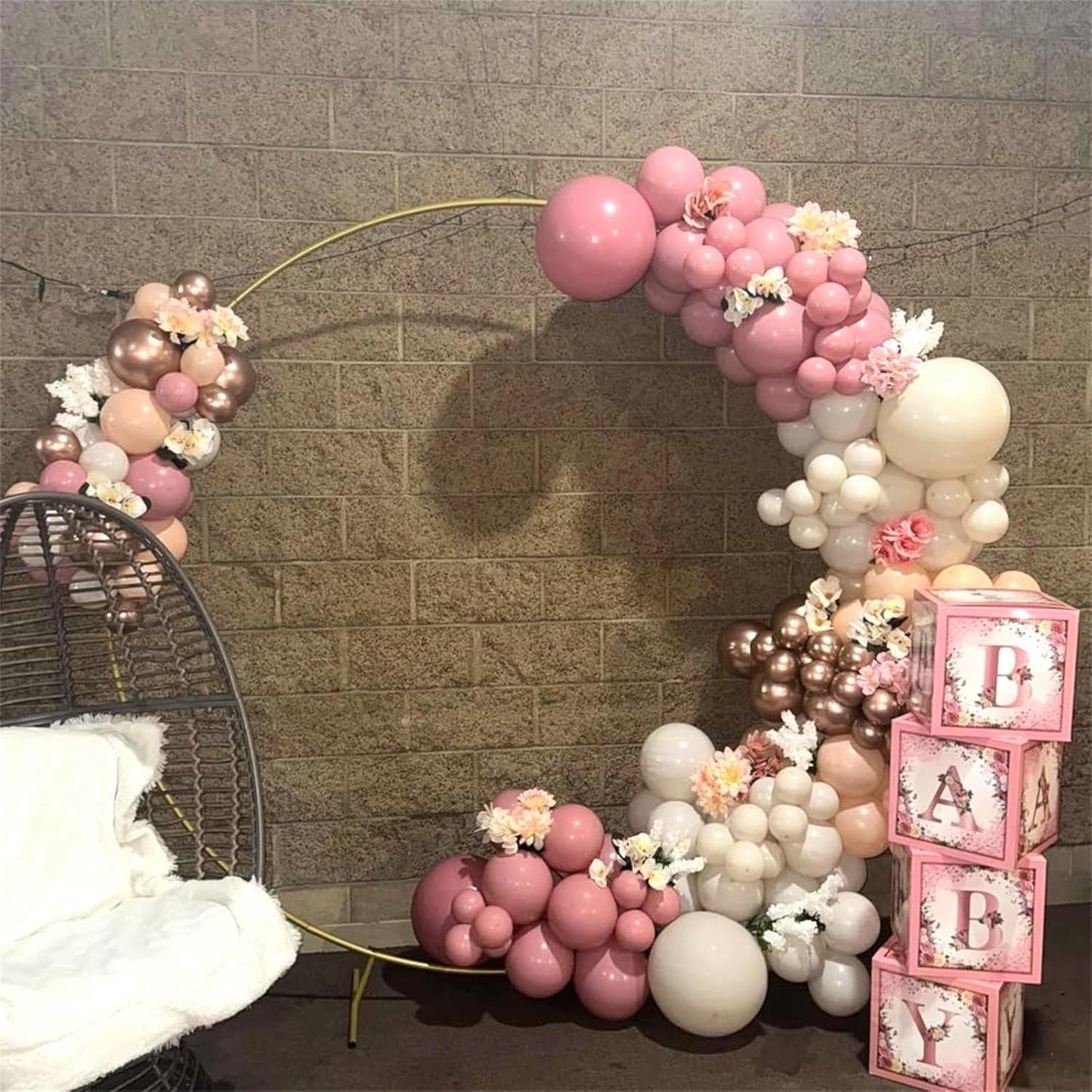 Dusty Pink and Rose Gold Balloons, 12In Retro Blush Pink Beige White Balloons with Metallic Rose Gold Confetti Latex Balloons Set for Girls Women Birthday Baby Bridal Shower Wedding Party Decorations