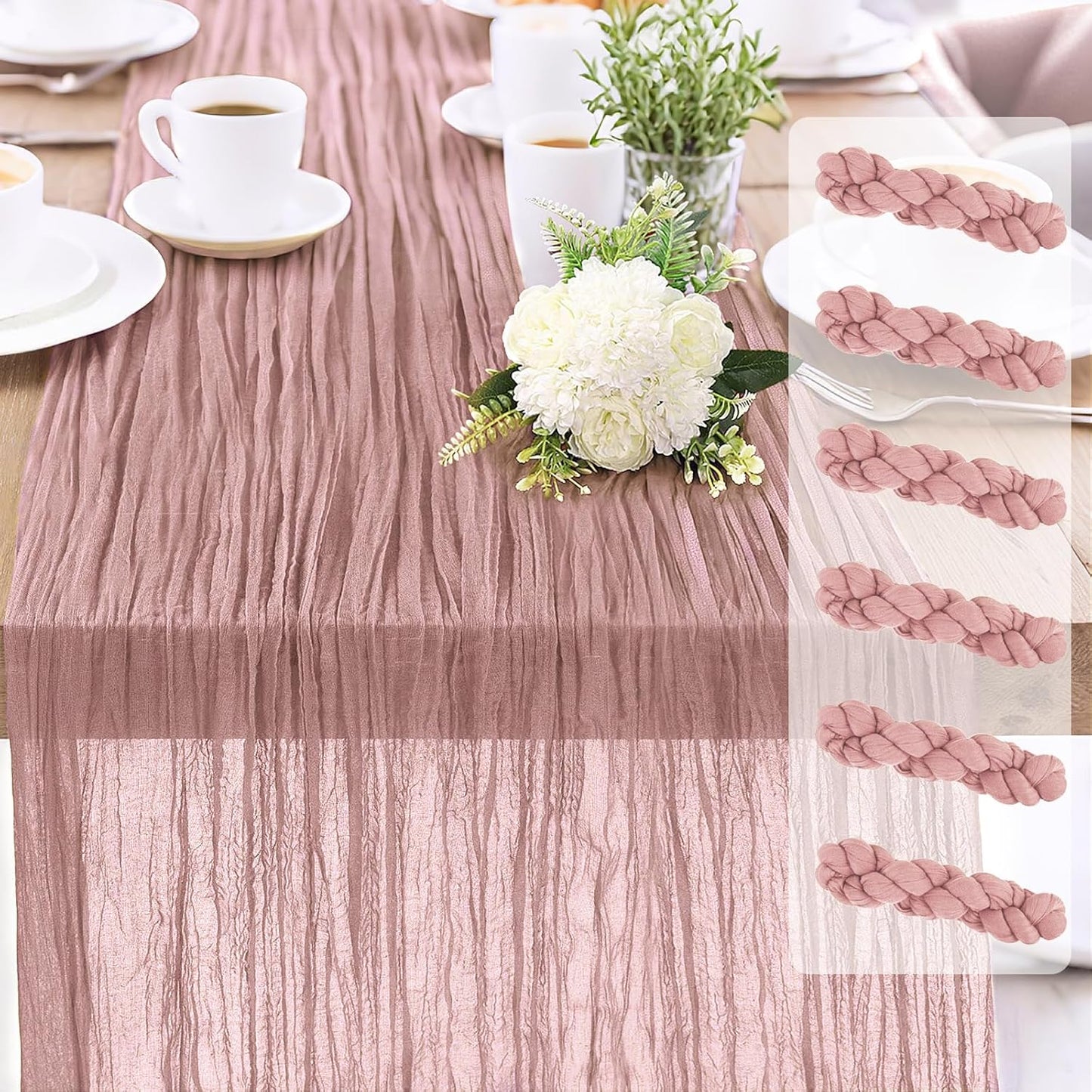 6-Pack Dusty Pink Cheesecloth Table Runners – 10FT (35x120 Inch) Boho Rustic Gauze Fabric Cheese Cloth Table Runner for Weddings, Baby Showers, Bridal Shower, Farmhouse & Birthday Party Decor