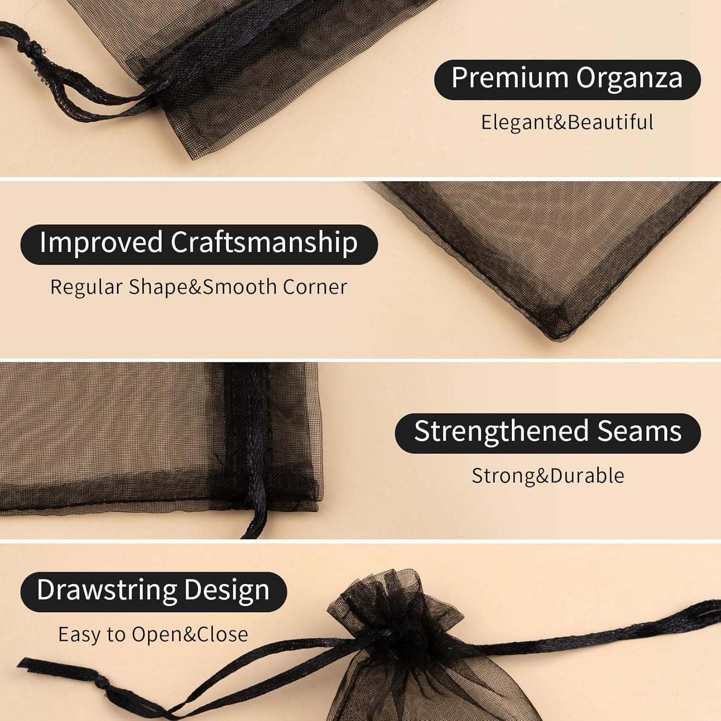 50 Pcs Organza Bags 4x6 Inch, Small Mesh Bags Drawstring Candy Bag for Party Favor Pouch Small Gift Bag Bulk (Black)