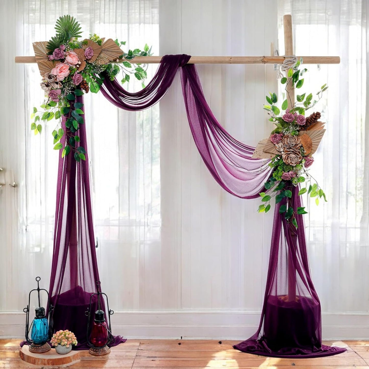 MDS Halloween Chiffon Draping Fabric - 2 Panel, 30" Wide x 40ft Long - Sheer Spooky Arbor & Canopy Drapery for Haunted House Backdrops, Party Ceilings, DIY Costumes & Themed Events - Eggplant