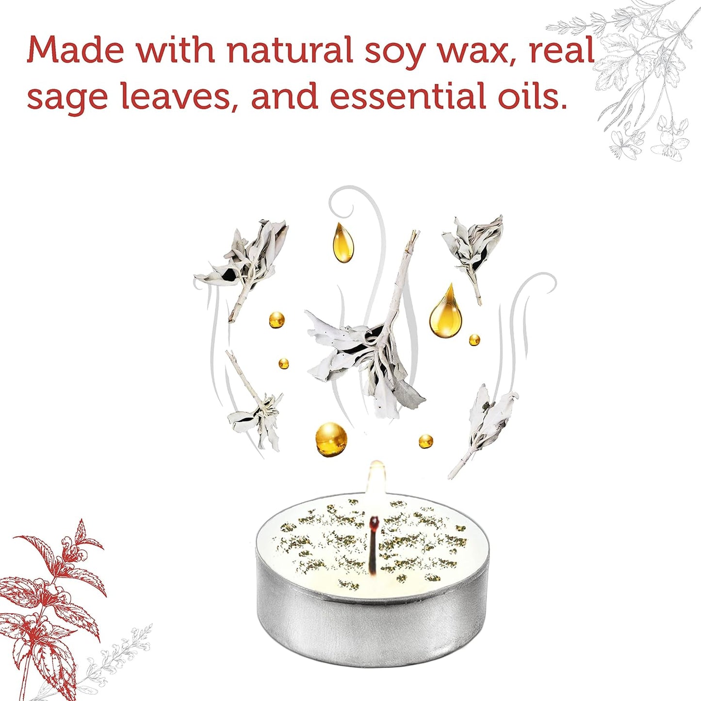 SOUL STICKS 12 Pack Little Smudgies Tealight Candles Smudge Candle for Cleansing House, Meditation, Chakra Healing | Made with Crystals and Herbs (White Sage & Dragon's Blood)