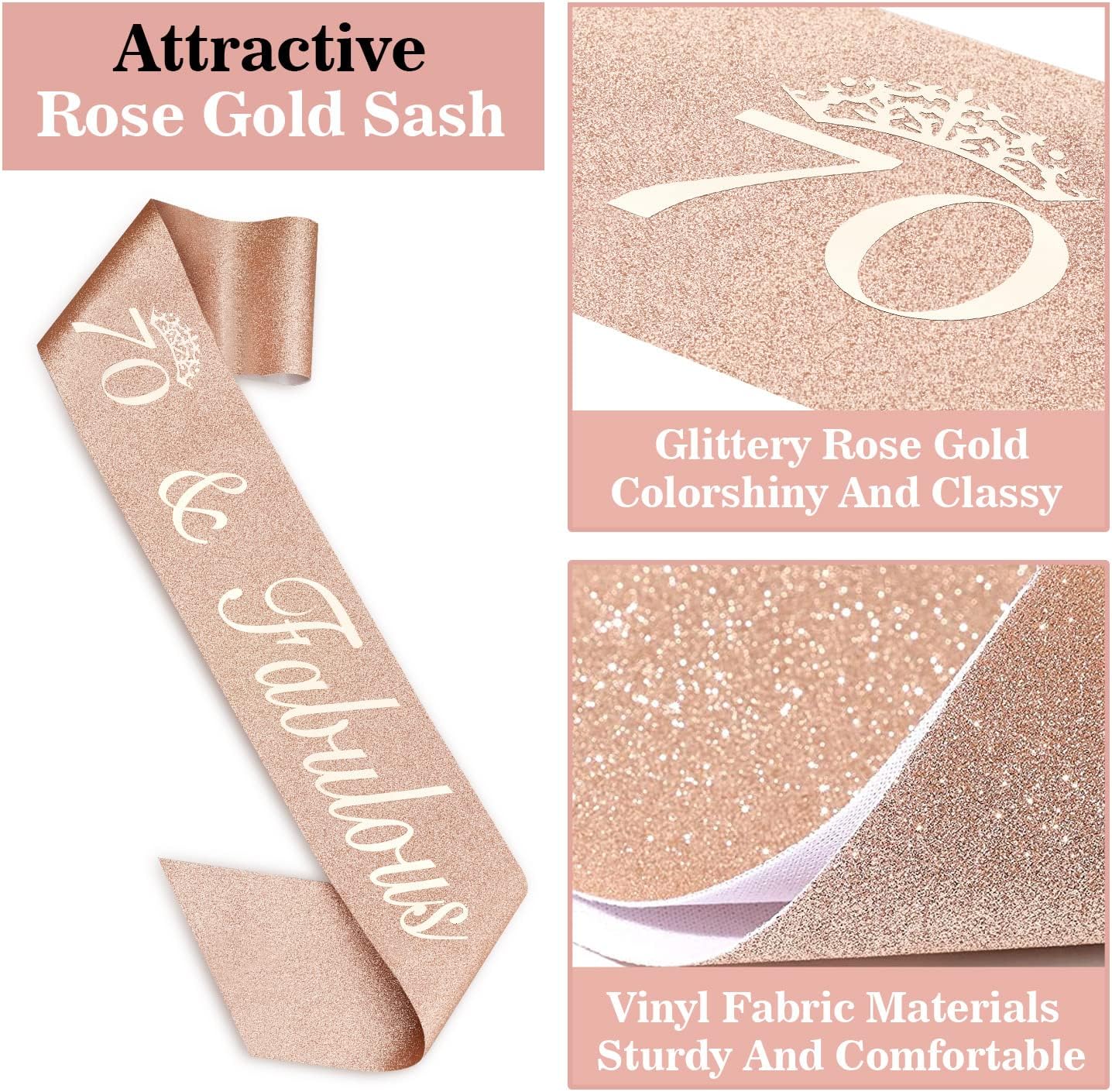 70th Birthday Decorations for Women, Including Sash, Crown/Tiara, Candles, Cake Topper, 70th Birthday Gifts for Women