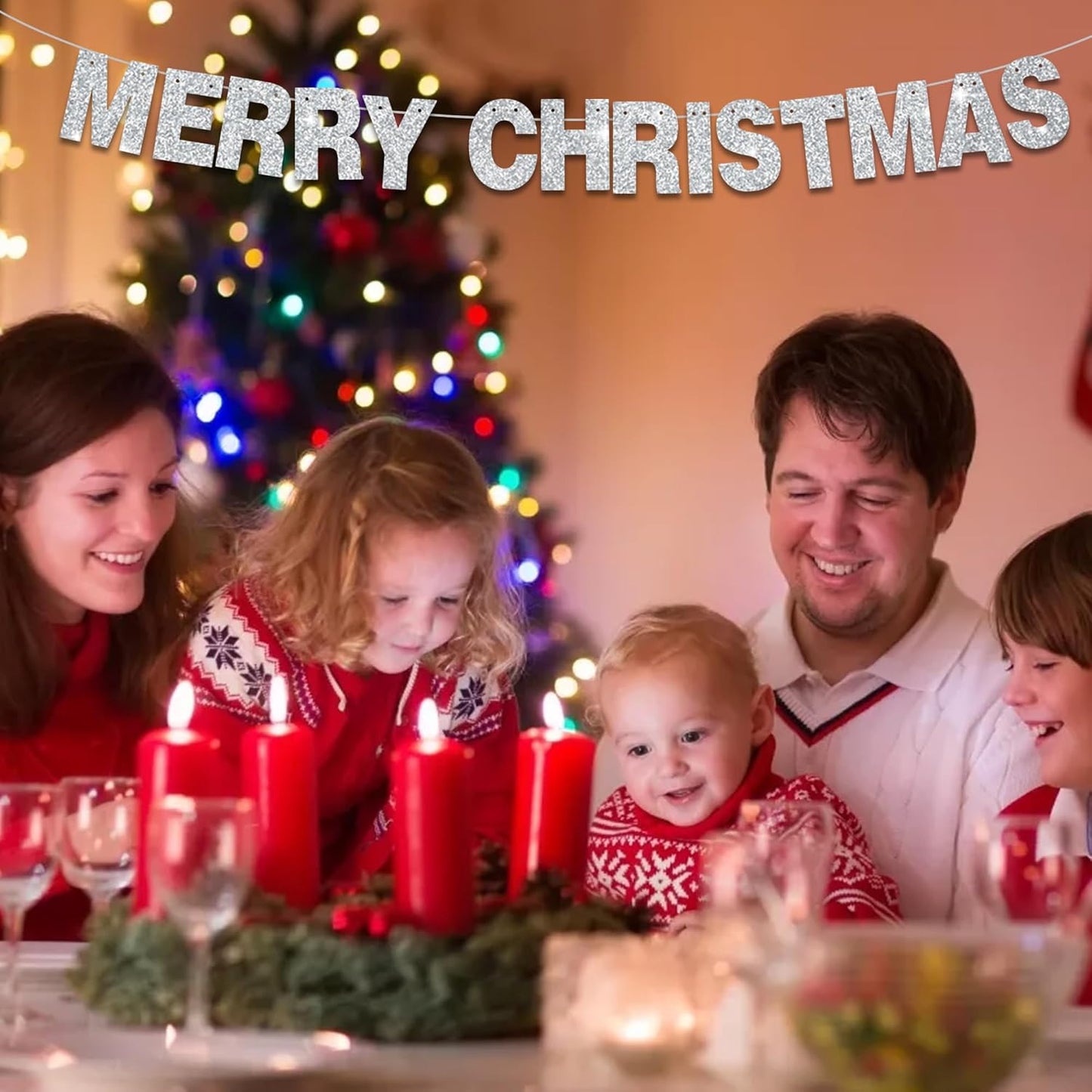 BEISHIDA 116 PCS A-Z Glitter Silver DIY Letter Banner Kit Make Your Own Banner，Including 111 Letters and Numbers 3 Rope and 2 Threading Device,Customized for Birthday Graduation Wedding Party Decor