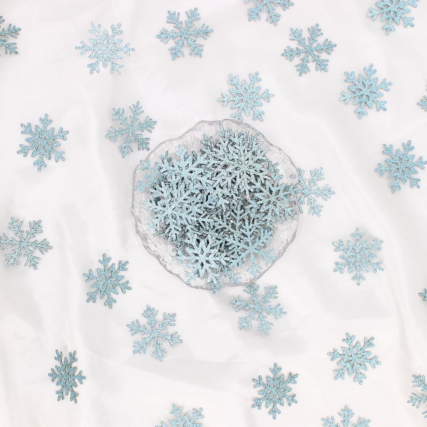200PC Blue Glitter Snowflake Confetti Winter Wonderland Table Decorations Snowflakes Table Scatter for Christmas Birthday Baby Shower Party Decor Supplies