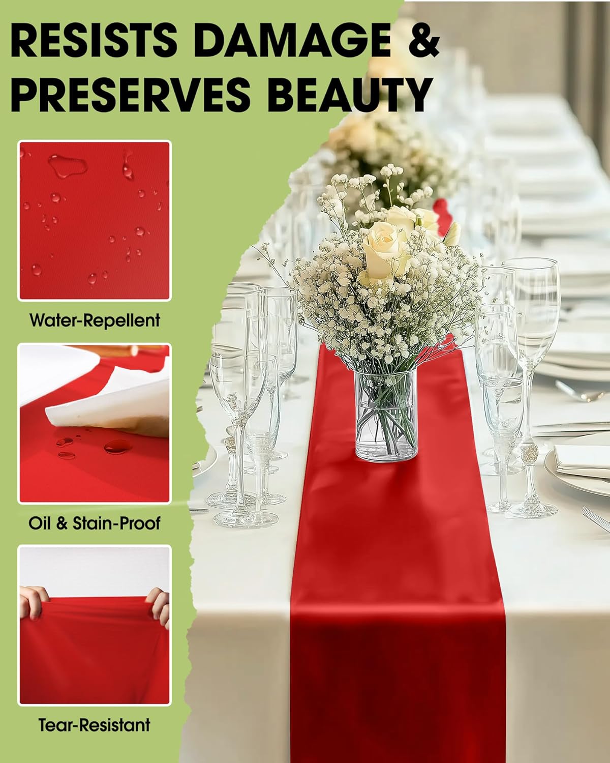 Pureegg Red Plastic Table Runners - 20 Pack, 14'' x 108'', Water Resistant & Disposable Centerpiece Decorations for Table Cloth, Wedding, Birthday, Holiday, Baby Shower, Party, Home Decor