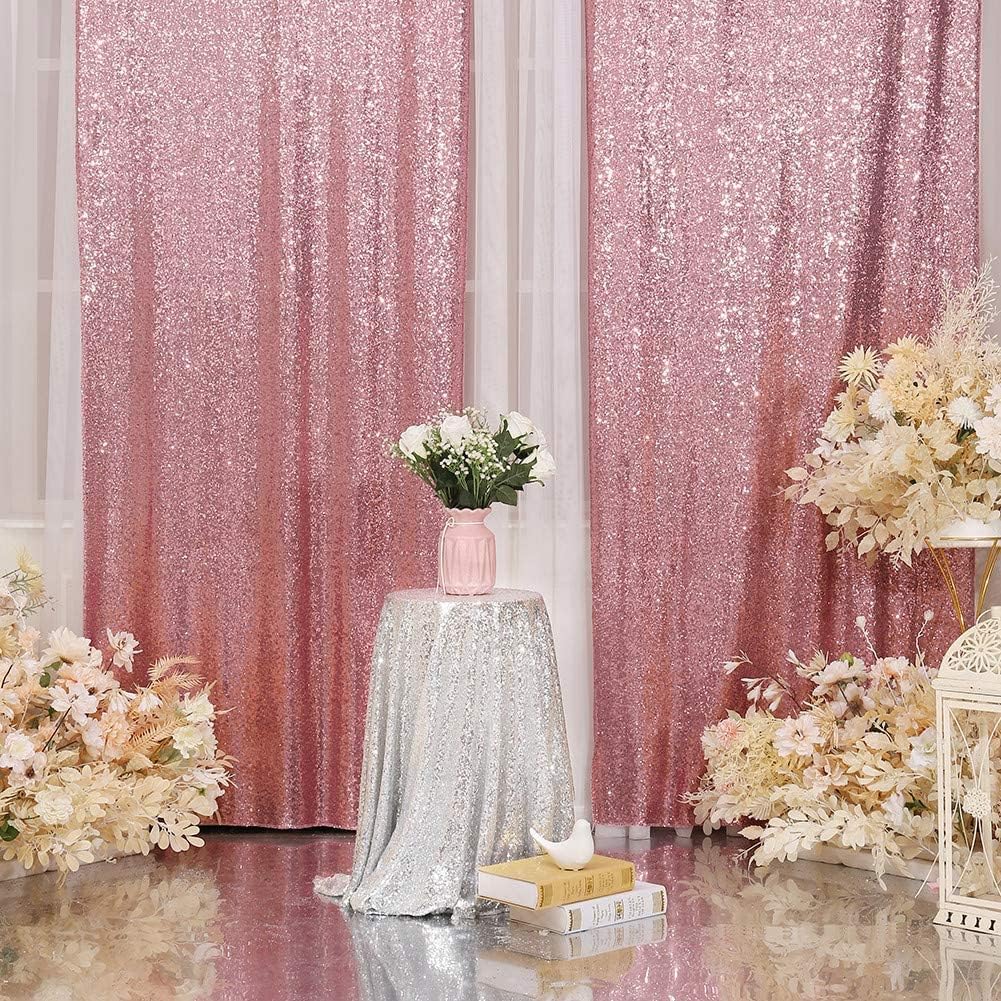 Eternal Beauty Fuchsia Pink Sequin Backdrop Curtains, Shimmer Back Drop 4Panels-2FTx8FT for Christmas, Party, Birthday, Photography, Wedding, Baby Shower Event Decoration