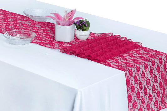 MDS Pack of 5 Wedding 12 x 108 inches Lace Table Runner for Wedding, Decorations for Birthday Parties, Banquets, Graduations, Engagements, and Runners fit Rectangle, Round Table- Magenat