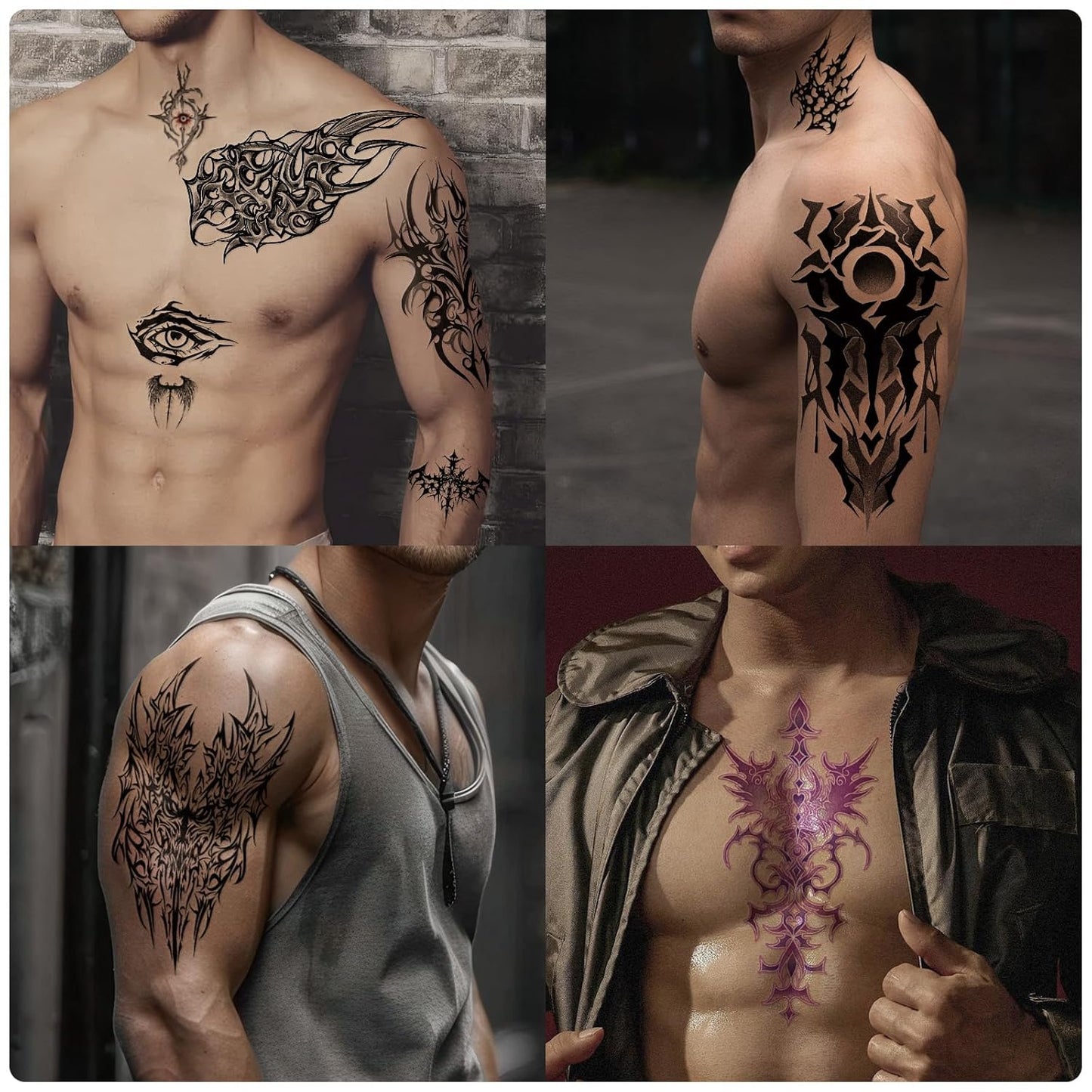 Yazhiji 77 Sheets Cyber Sigilism Temporary Tattoos Adult, 17 Sheets Cyber Seal Fake Arm Chest Shoulder Tattoo Stickers, 60 Sheets Tiny Black Tattoos for Women Men Kids