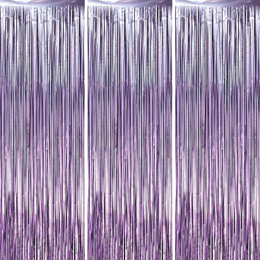 3 Pack 3.3 x 6.6 ft Lavender Foil Fringe Backdrop Curtains, Tinsel Streamers Party Decorations, Fringe Backdrop for Birthday, Baby Shower, Gender Reveal, Graduation
