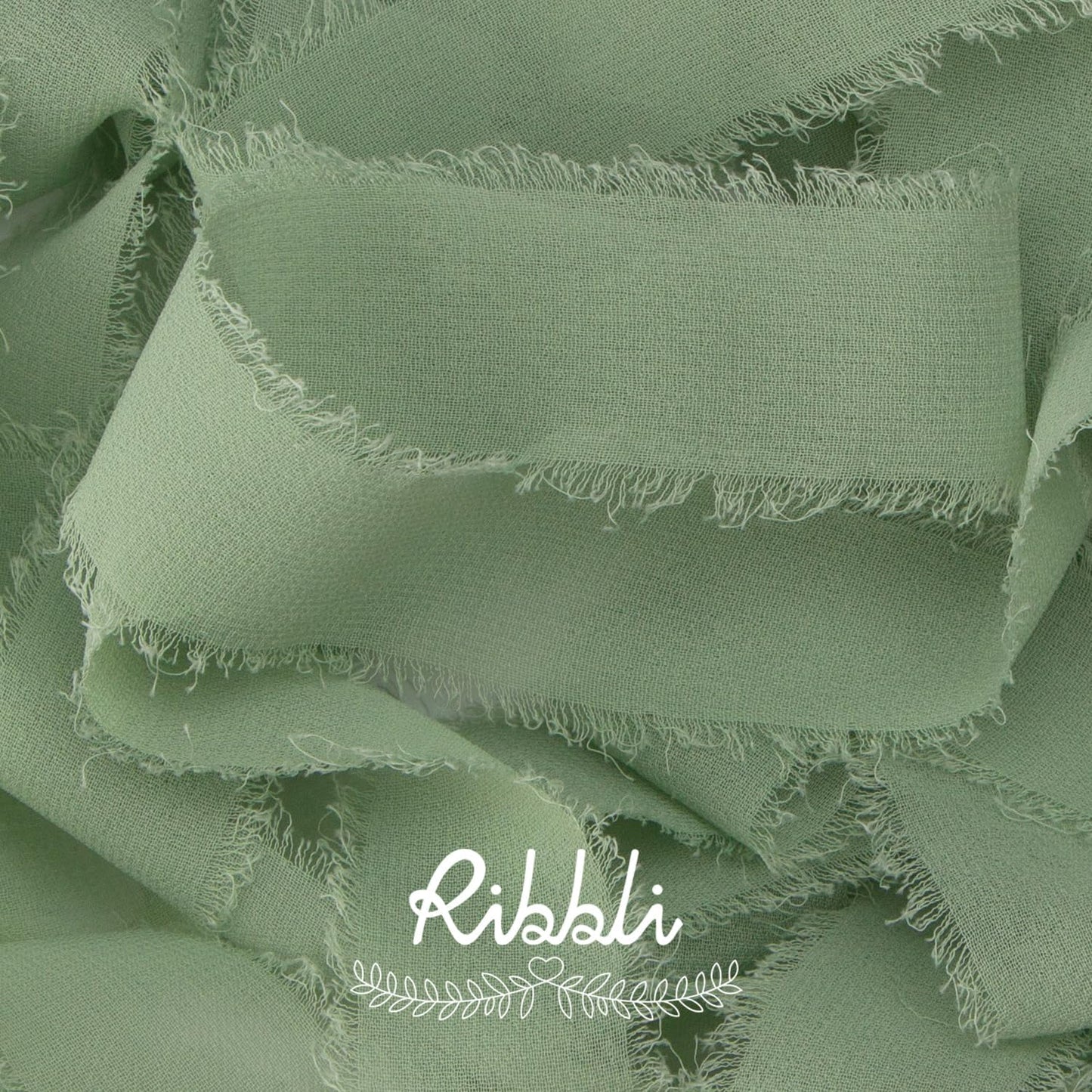 Ribbli Sage Green Ribbon 1 Inch x 3 Rolls Total 24 Yards Green Handmade Fringe Chiffon Silk Ribbon for Wrapping Wedding Invitations Bridal Bouquets DIY Crafts Home Decor