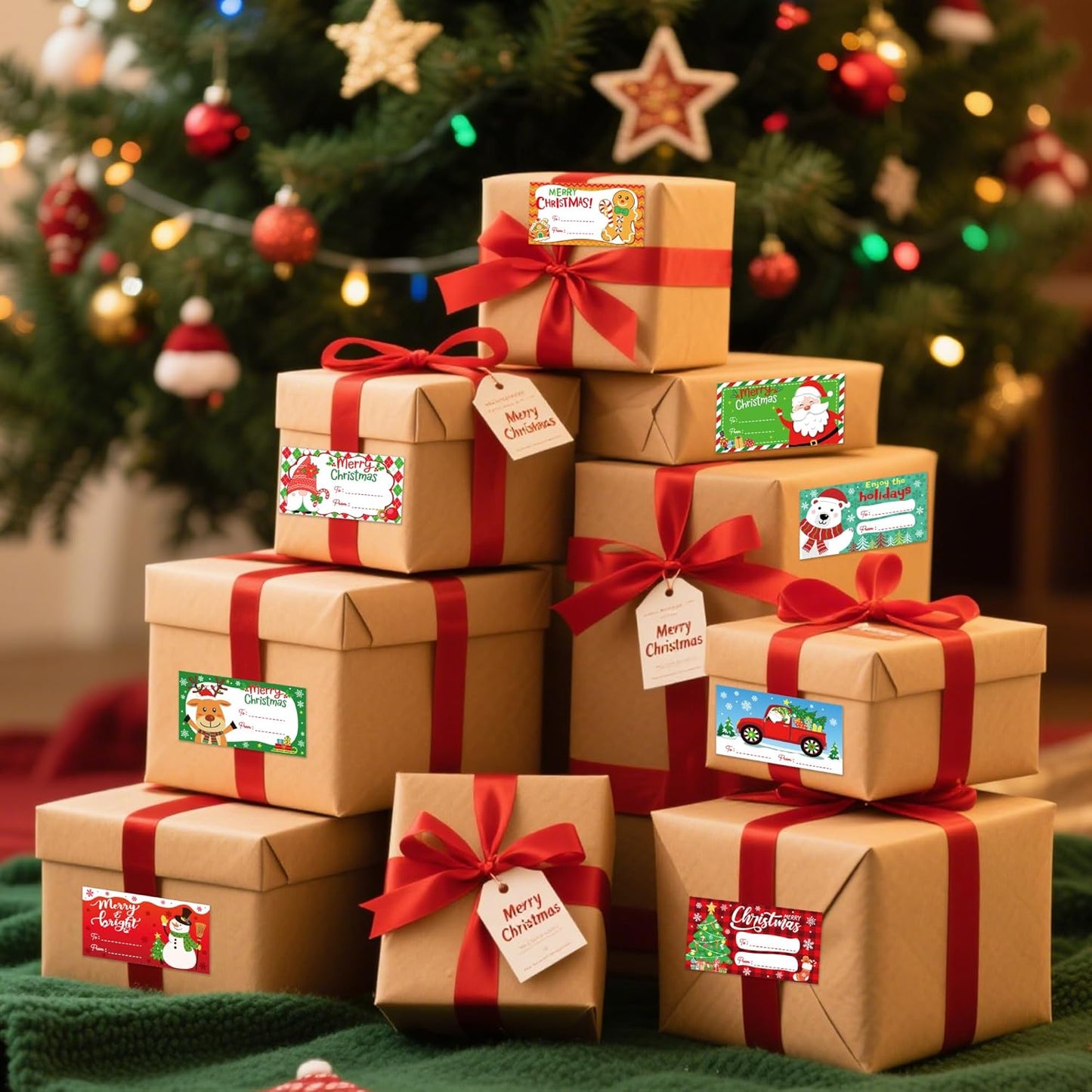 500 PCS Christmas Gift Tags,Christmas Name Tags Stickers Roll, Self-Adhesive Christmas Labels for Presents, Gift Bags, Boxes, Xmas Holiday Wrapping Paper Christmas Decorations