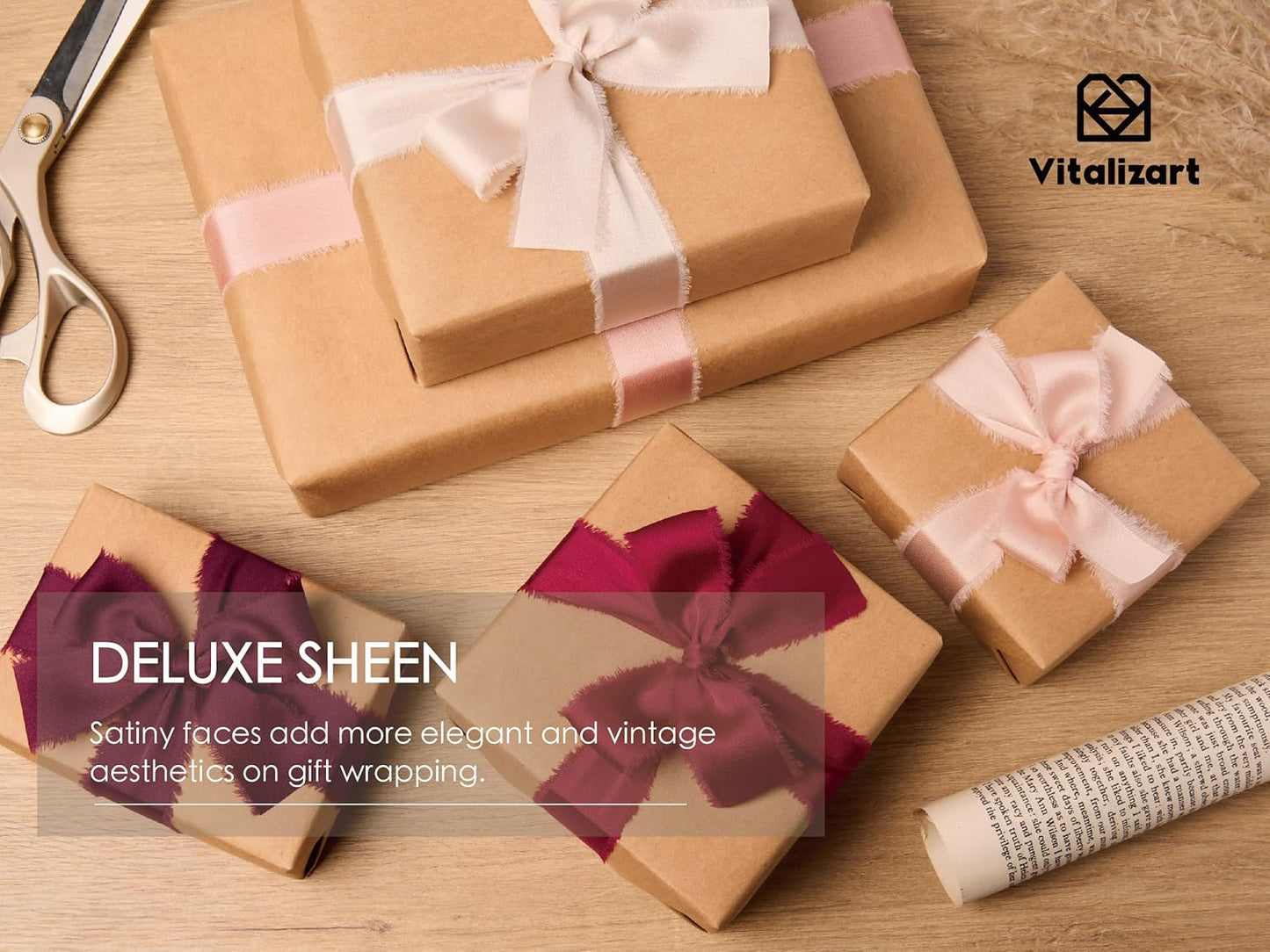 Vitalizart Silk Like Satin Ribbon 1 inch x 25 Yard Red & Pink Handmade Frayed Ribbons for Gift Wrapping Baby Shower Wedding Bridal Bouquets Holiday Decor