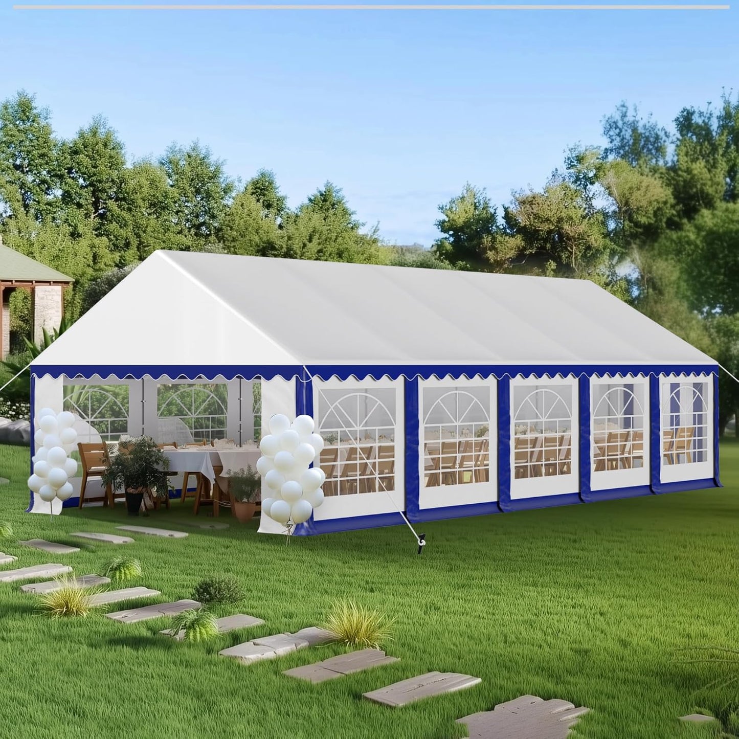 PHI VILLA 32'x16' Outdoor Heavy Duty Party Tent Large Commercial Canopy Wedding Event Shelter with Removable Sidewalls & 4 Storage Bags for Patio Outdoor Garden Events, Blue