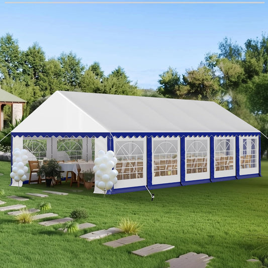 PHI VILLA 32'x16' Outdoor Heavy Duty Party Tent Large Commercial Canopy Wedding Event Shelter with Removable Sidewalls & 4 Storage Bags for Patio Outdoor Garden Events, Blue