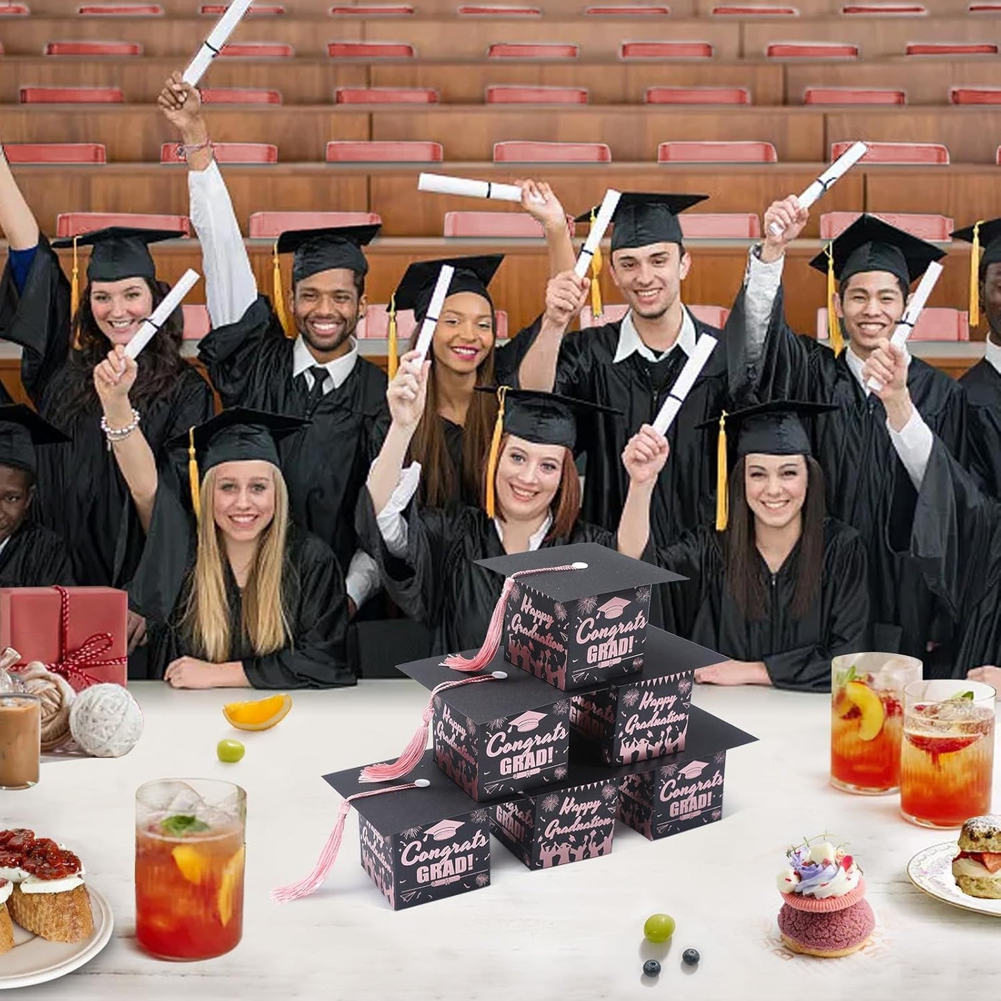 COTOPHER 36 Pack Mini Graduation Cap Gift Boxes with Tassel, Class of 2025 Graduation Candy Boxes Centerpieces for Tables Party Decorations, Small Treat Chocolate Box Graduate Favors Supplies