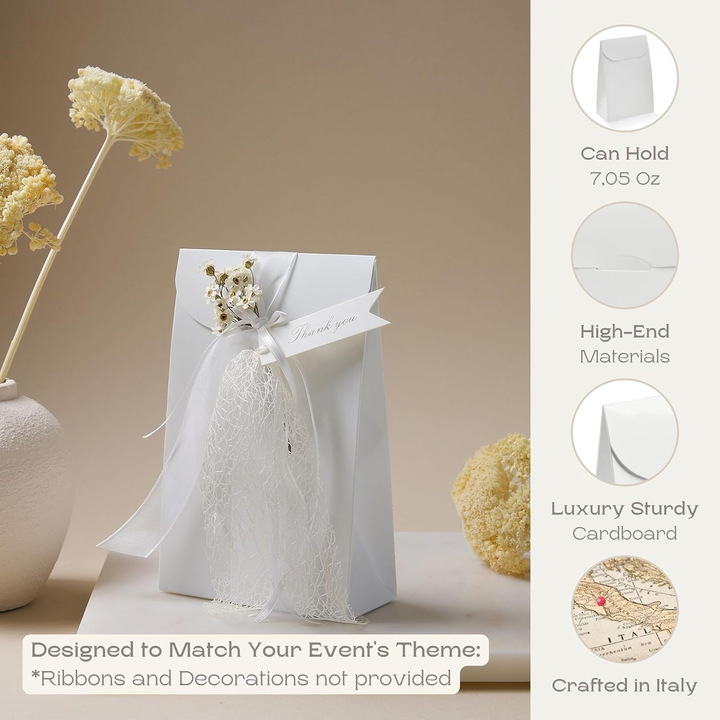 Boxes Craftory Pack of 20 Party Favor Boxes (3.54 x 1.77 x 5.11 inch) - Ideal for Wedding, Baby Shower and Bridal Shower - White