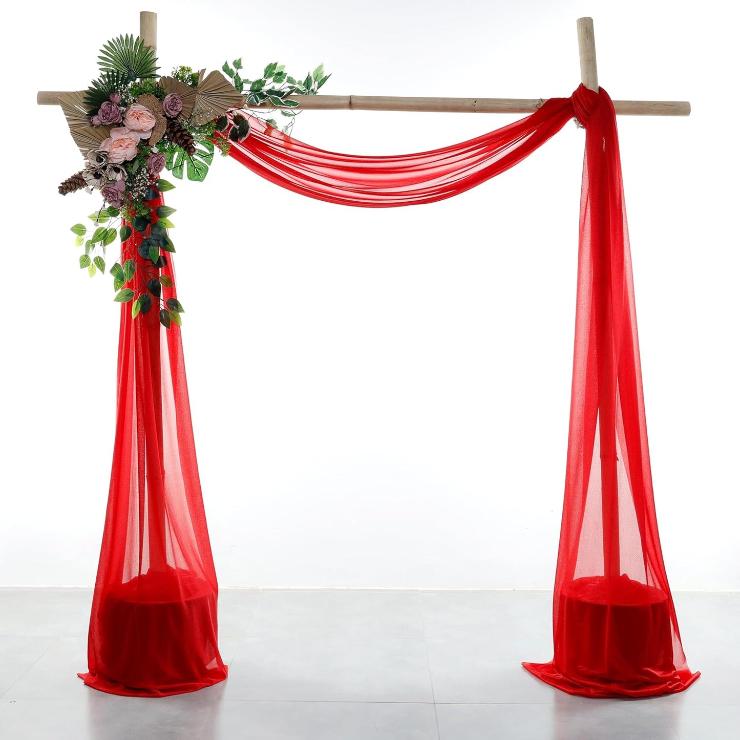 VDS Pack of 1 Panel (30 Inch X 40 Feet) Wedding Arch Draping Fabric Sheer Chiffon Fabric Drapery for Wedding Ceremony Reception Swag Backdrop Canopy Chuppah ARBO Altars Decoration (Red)