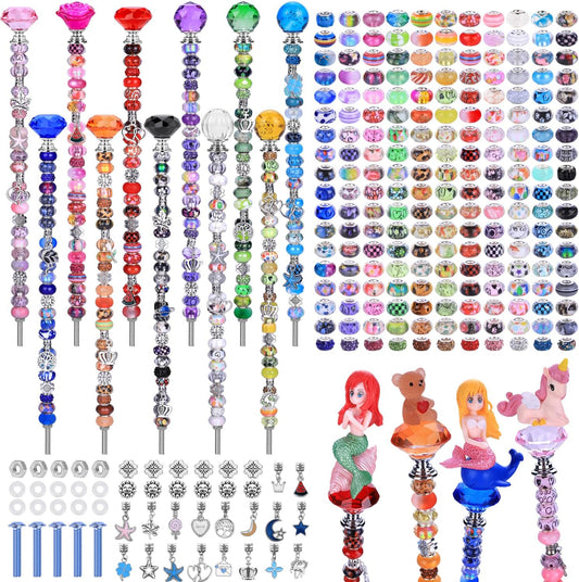 AIPRIDY 238 Pcs DIY Fairy Wand Garden Stakes Kit,Multiple Color Scheme European Beads Crystal Diamond Tops and 12 or 10 Inch Threaded Rods,Stainless Steel Stakes with Diamond Toppe (Hybrid)