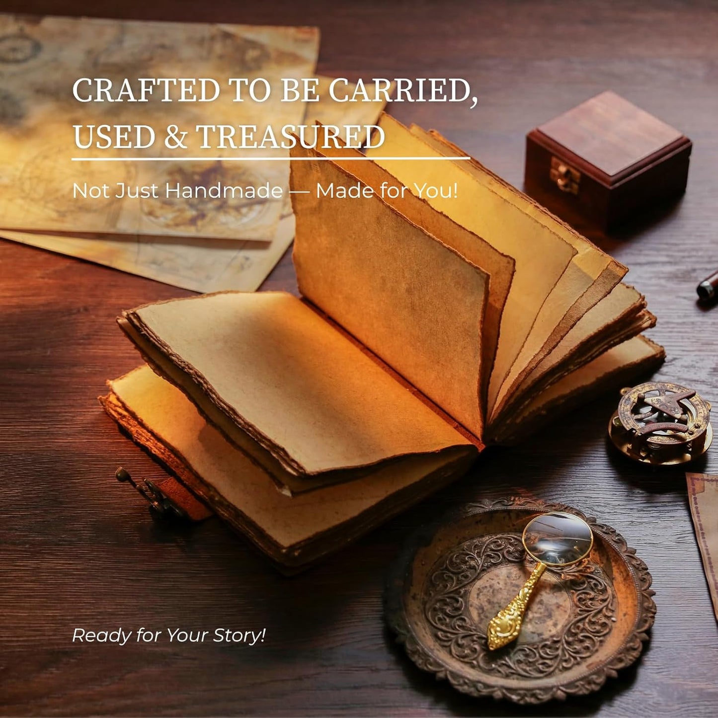 NomadCraftsCo. Vintage Leather Journal - Lock Closure, Book of Shadows Journal, Grimoire Journal, Witch Journal, Vintage Journal 240 pages Antique Deckle Edge Paper