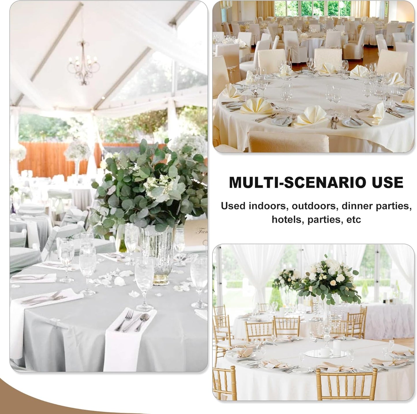 Fitable 6 Pack Ivory Tablecloths for Round Tables-108 Inches in Diameter-Stain Resistant and Washable Table Clothes,Polyester Fabric Covers Wedding,Party,Banquet,Formal Events (130g-QW6P-108Ivory)