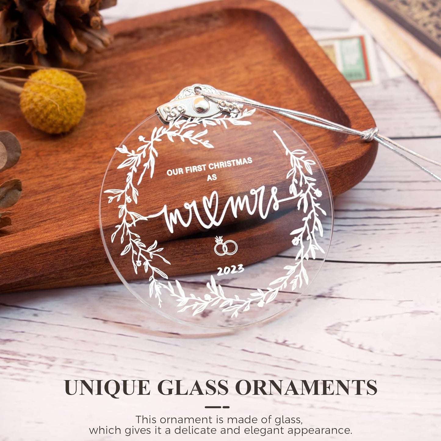 First Christmas Married Ornament 2023 Glass Wedding Keepsake Gift Box for Couples