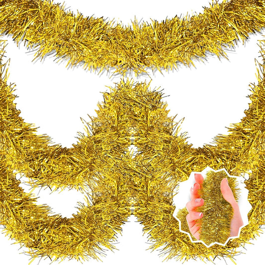 50 Feet Gold Christmas Tinsel Garland, Metallic Foil Twist Banner Wall Hanging Tinsel Streamers Backdrop for Parade Floats, Christmas, Mother's Day, Birthday Party Decorations(2in x 50ft)