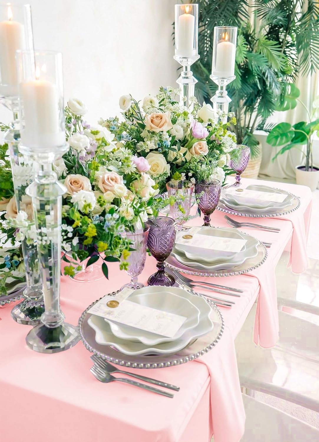 12 Pack Pink Tablecloths for Rectangle Tables 60 x 102 Inch Pink Polyester Tablecloth 6 Foot Rectangle Table Cloth Washable Fabric Table Cover for Party Wedding Banquet Restaurant Events