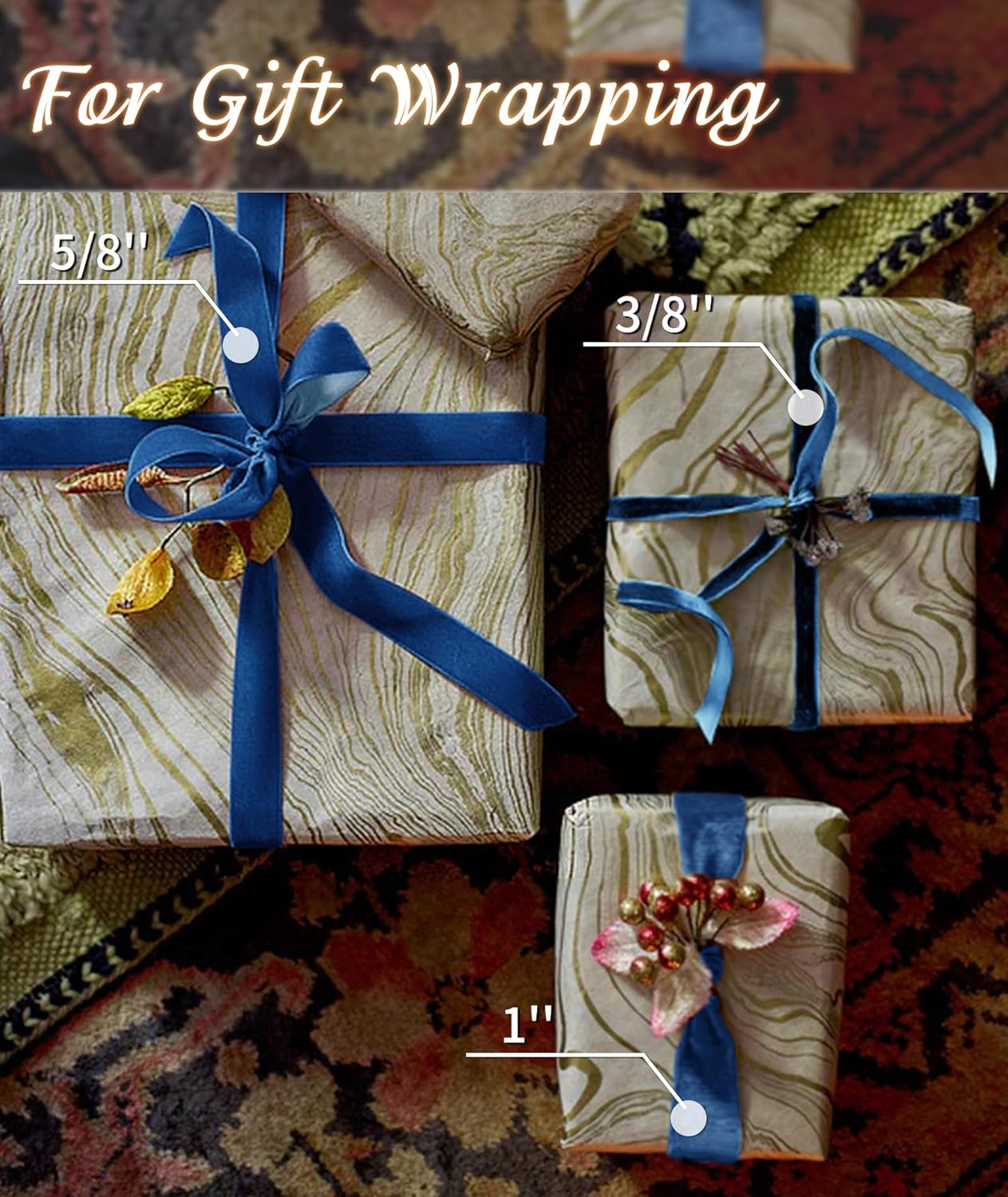 Royal Blue Velvet Ribbon 5/8'' 25 Yards for Christmas Tree, Gift Wrapping, Flower Bouquet, Wreath Decorations, Bow Making