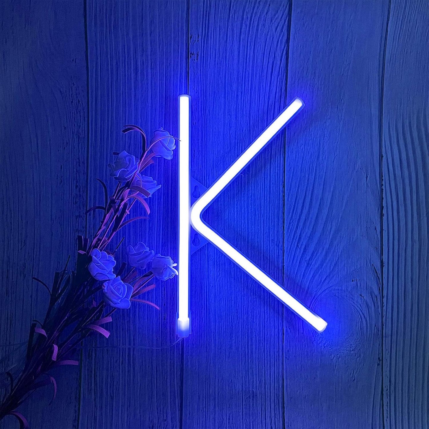 ENUOLI LED Blue Neon Letter Signs Night Light Battery or USB Operated LED Marquee Letters Neon Art Decorative Lights Wall Decor for Children Baby Room Christmas Wedding Party Decoration(K)