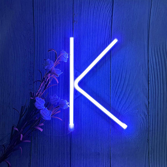 ENUOLI LED Blue Neon Letter Signs Night Light Battery or USB Operated LED Marquee Letters Neon Art Decorative Lights Wall Decor for Children Baby Room Christmas Wedding Party Decoration(K)