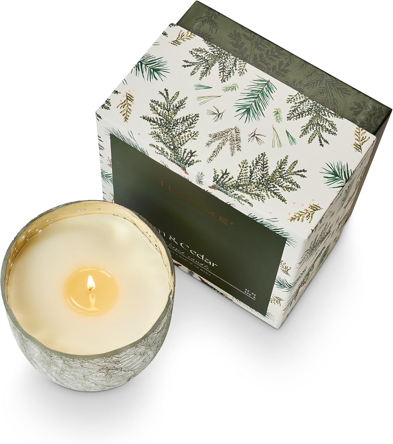 ILLUME Large Boxed Crackle Glass Candle, Balsam & Cedar