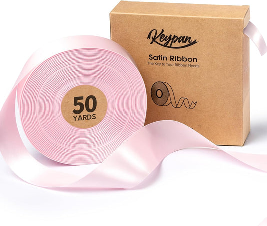 Pink Satin Ribbon for Valentines Day 1-1/2 Inch x 50 Yards Double-Faced Ribbons for Flower Bouquet Gift Wrapping Party Decor Wedding Invitation DIY Craft