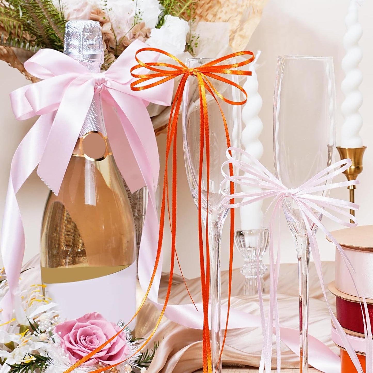 LaRibbons Orange Satin Ribbon 1/8 Inch 100 Yards Thin Luxury Double Faced Russet Orange Silk Ribbon for Flower Bouquet Crafts Gift Wrapping Wedding Fall Decoration