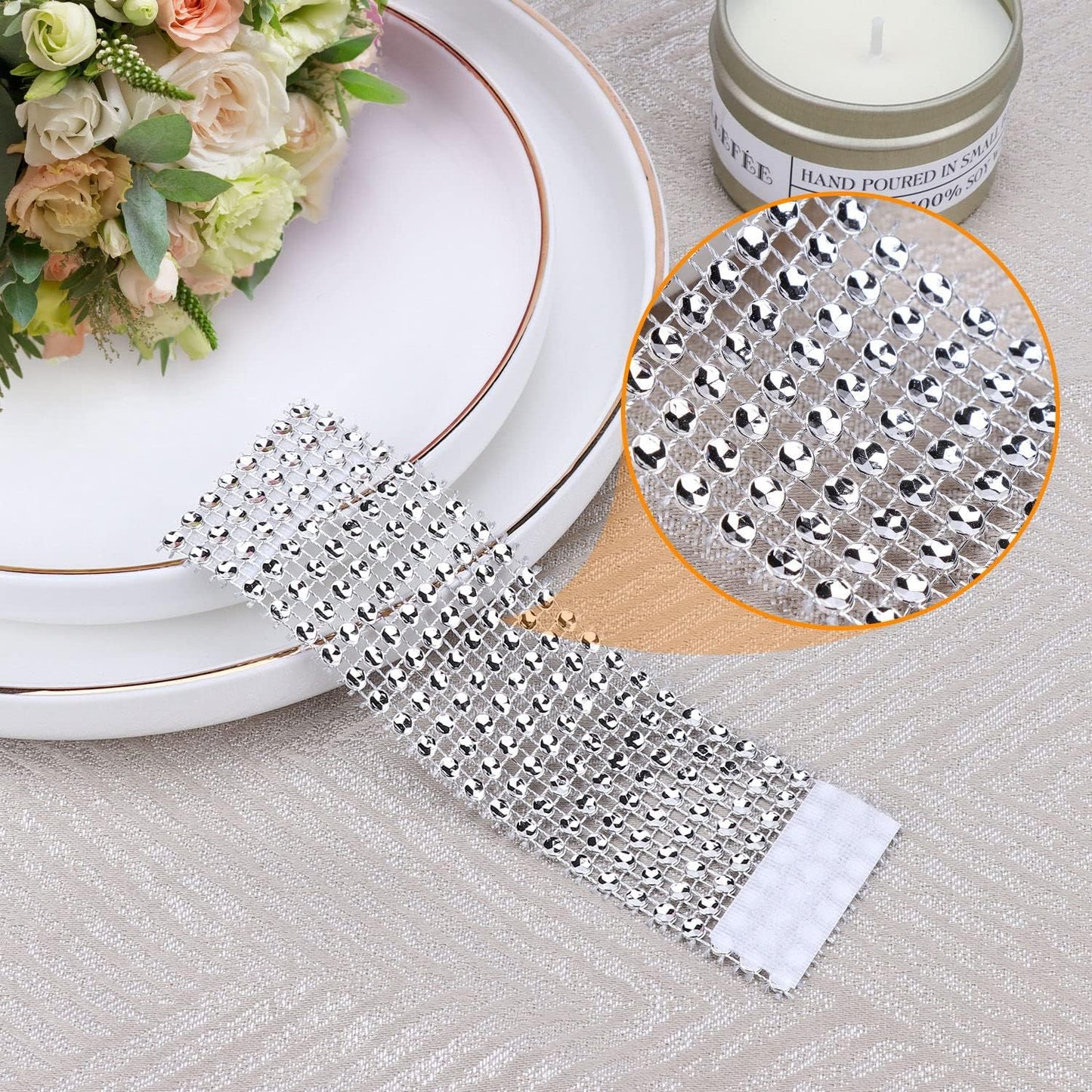 Bling Napkin Rings Set of 150, Rhinestone Silver Napkin Rings Diamond Adornment Napkin Holder Bulk for Wedding, Dinner, Party, Table Decorations, White