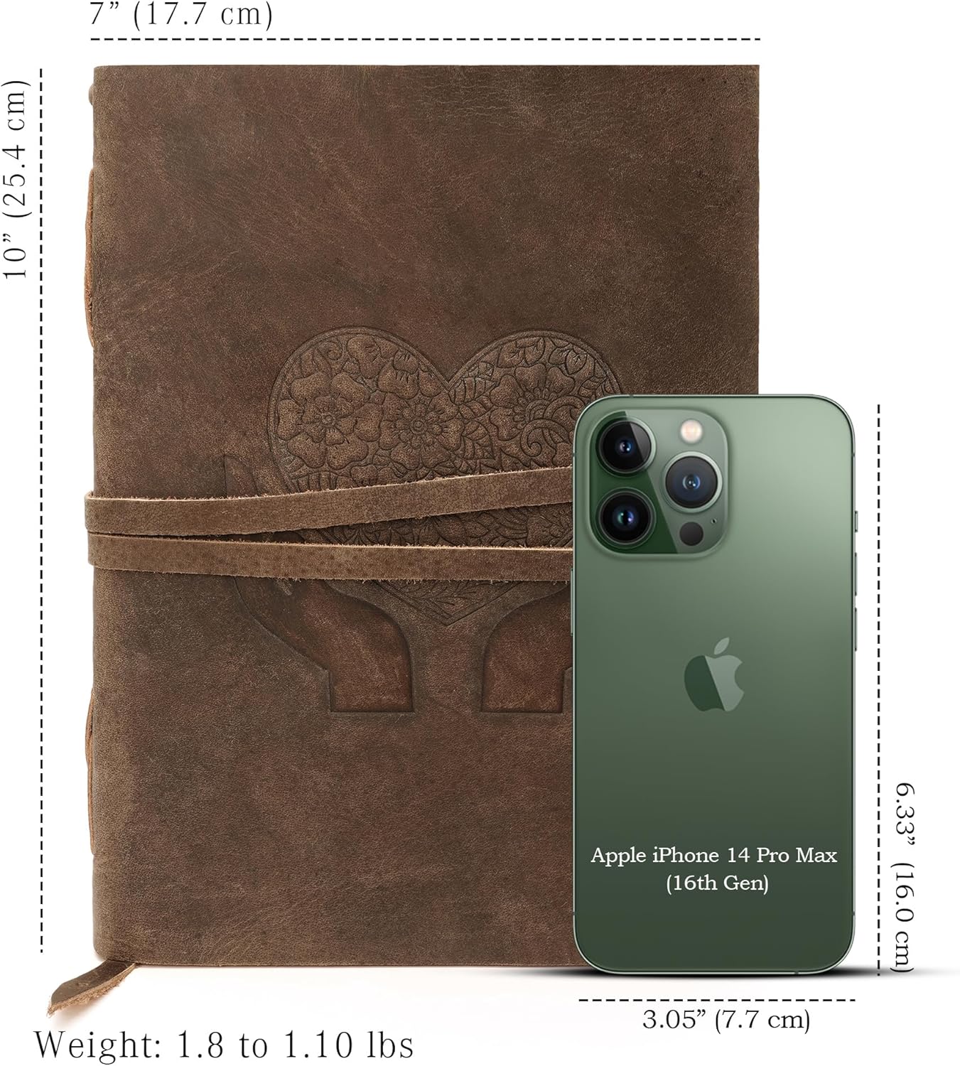 LUXEORIA Heart Journal for Women and Men, Handcrafted Leather Journal for Writing Womens, Sketchbook, Travel Diary with Unlined Deckle Paper, Distressed Brown 7x10