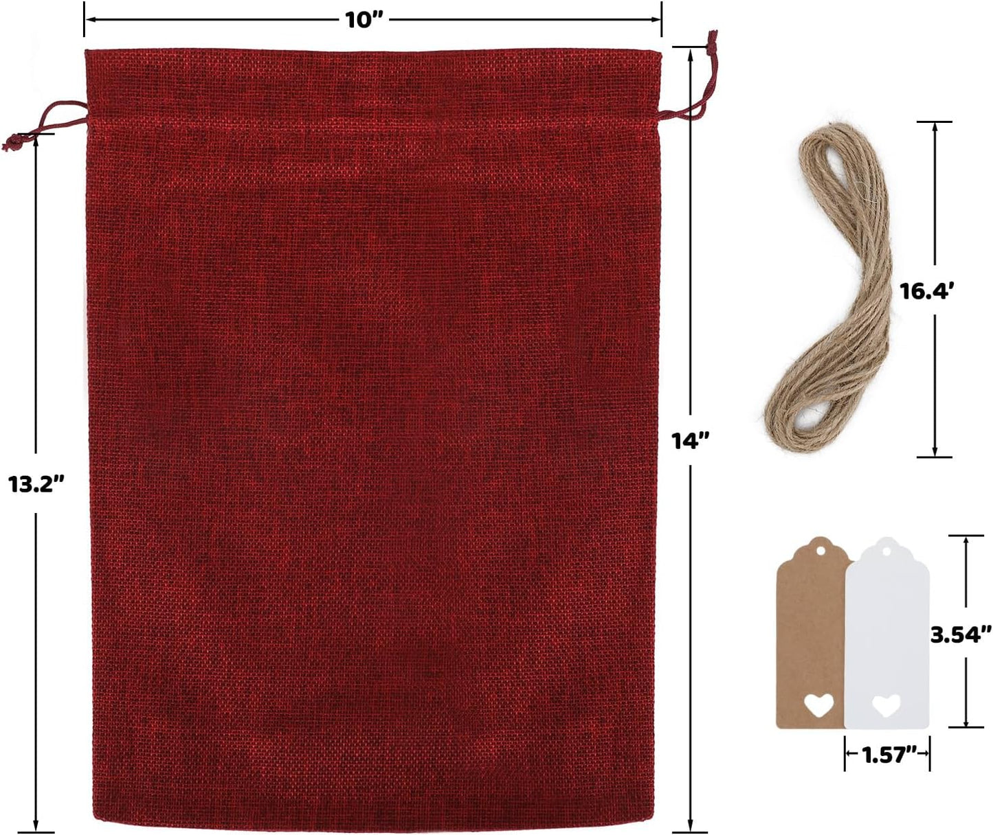 Tapleap Burlap Bags with Drawstring - 10Pcs 10x14 Red Gift Sacks for Wrapping Halloween Favors, Seeds, Root Ball, For Birthday, Wedding, Rustic Themed Party or Household Use