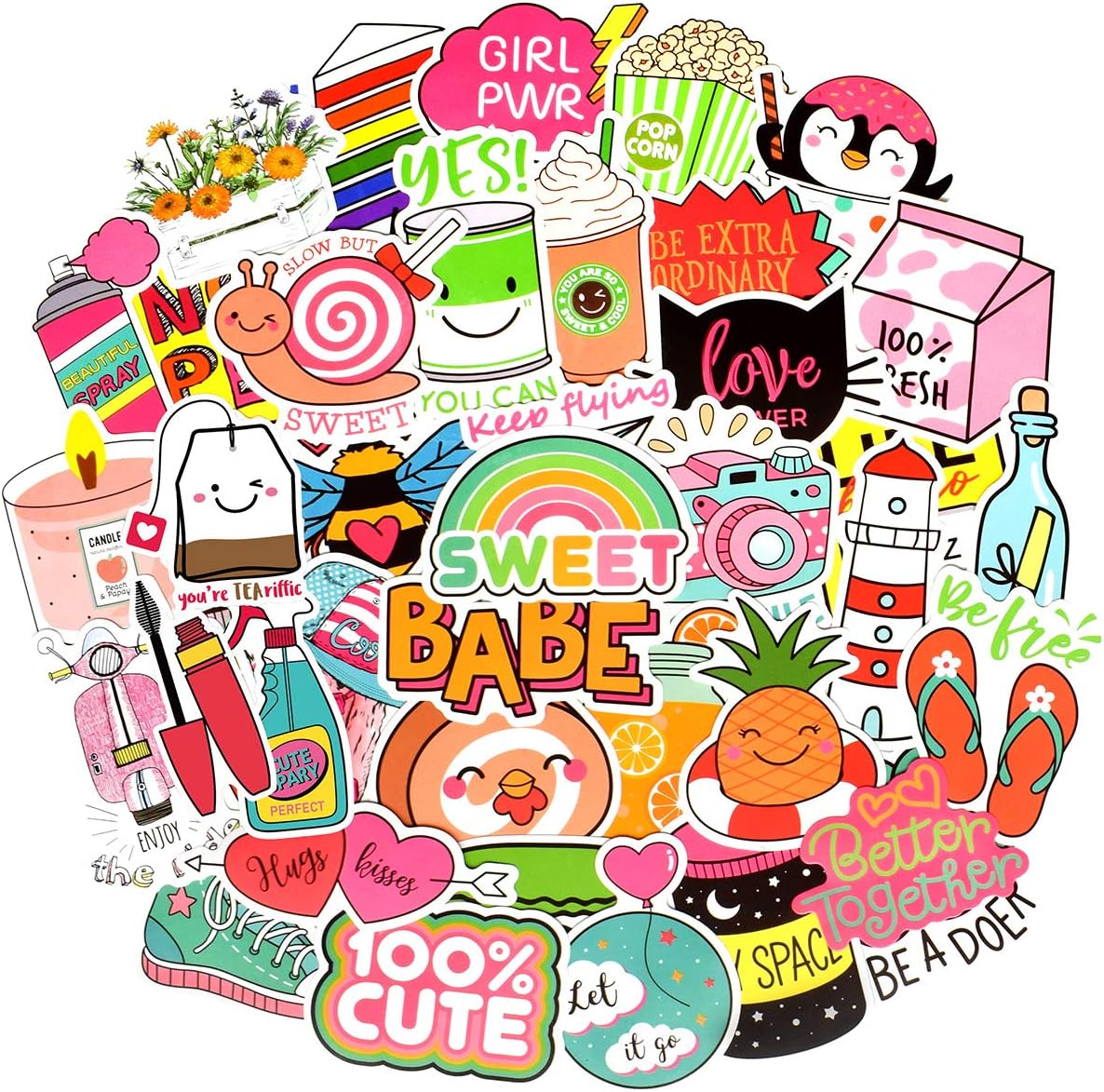 QTL Cute Stickers for Girls VSCO Stickers for Hydroflask Laptop Kids Teens Girls Waterproof Vinyl Packs 50Pcs
