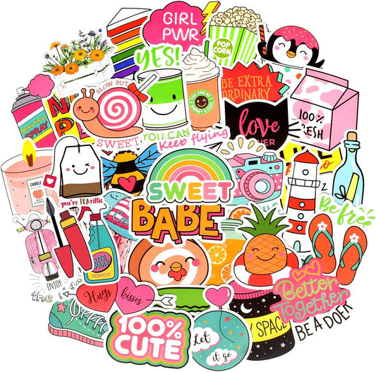 QTL Cute Stickers for Girls VSCO Stickers for Hydroflask Laptop Kids Teens Girls Waterproof Vinyl Packs 50Pcs