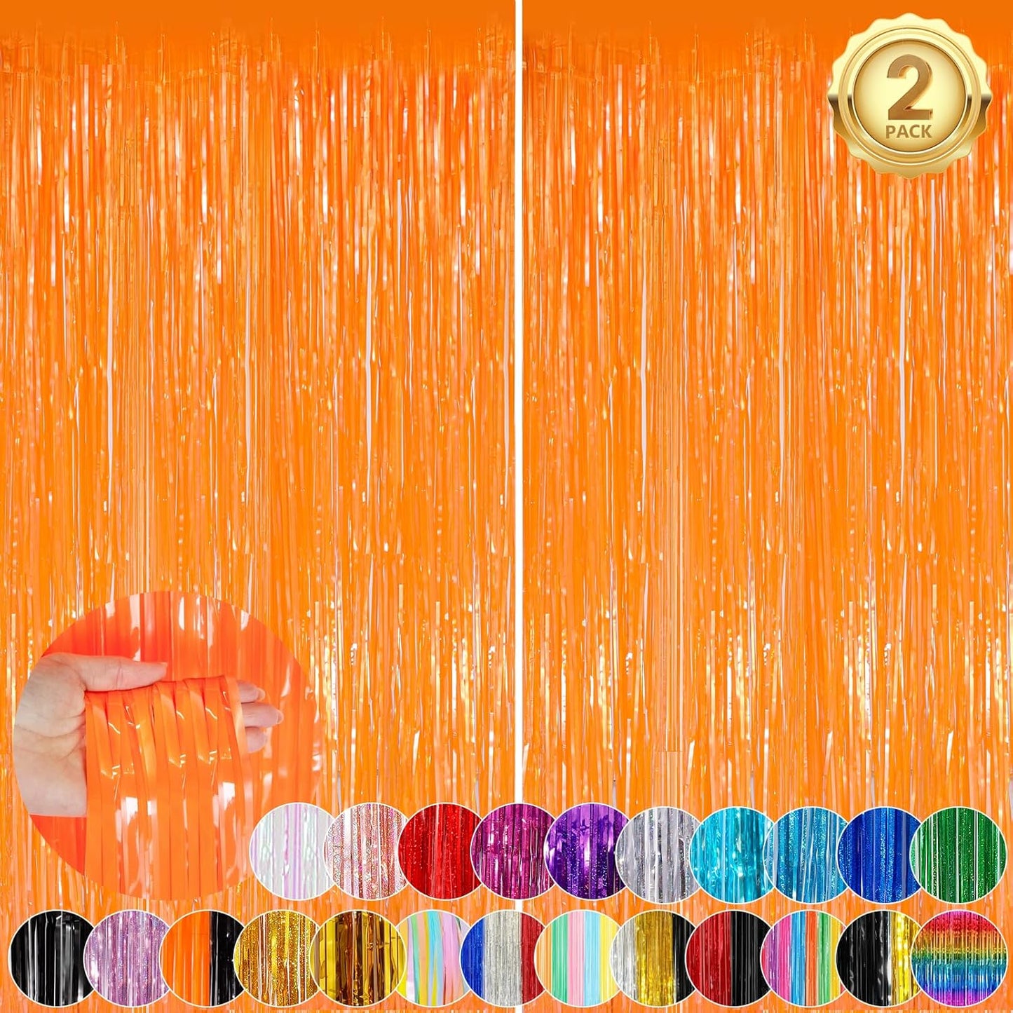 Macaron Orange Fringe Curtain Party Streamers 2Pack 3.3 x 8.3 Ft Foil Fringe Backdrop Curtains for Birthday Wedding Bridal Baby Shower Holiday Tinsel Streamers Orange Party Decorations Door Streamer