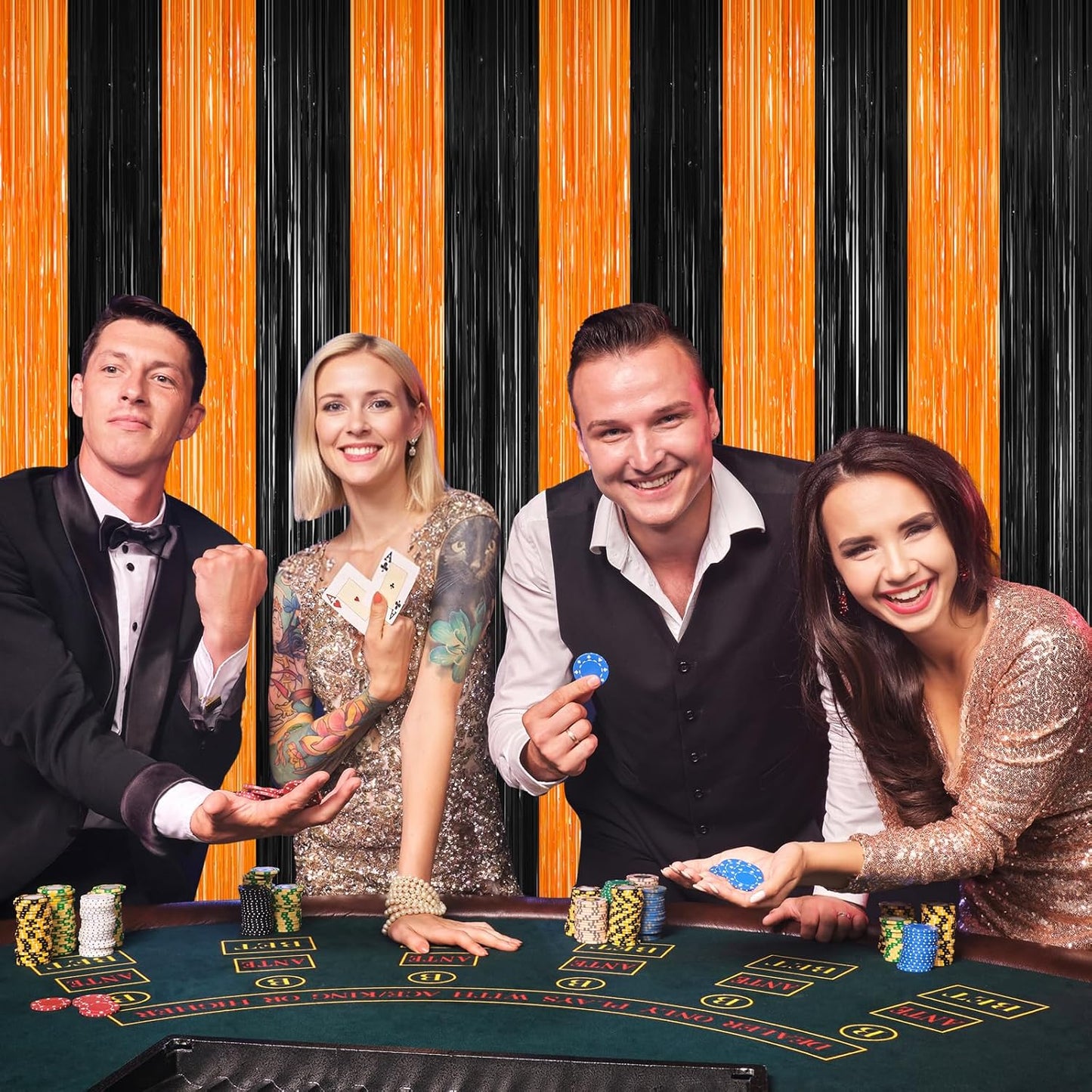 Halloween Photo Backdrop, 2 Pack Orange and Black Party Streamer, Metallic Foil Fringe Curtains Tinsel Backdrop, Halloween Birthday Party Decorations Hanging Decor Indoor, Photo Booth Props Streamers