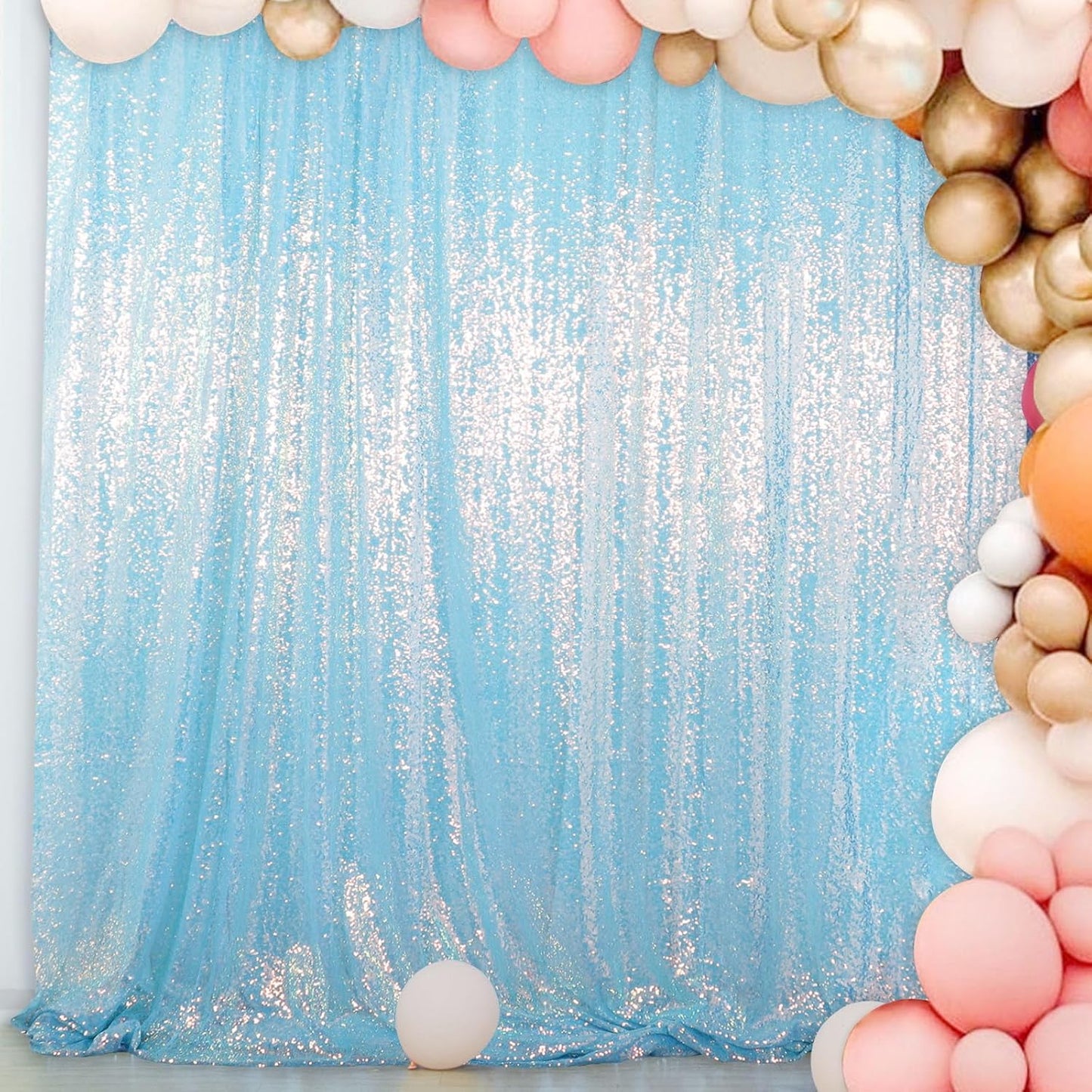 ShinyBeauty Iridescent Aqua Sequin Backdrop | 5FT x 10FT Photo Background | Aqua Blue 10FT Fabric Backdrop | Perfect for Christmas, Studio, and Happy Birthday Events | Sparkly & Durable