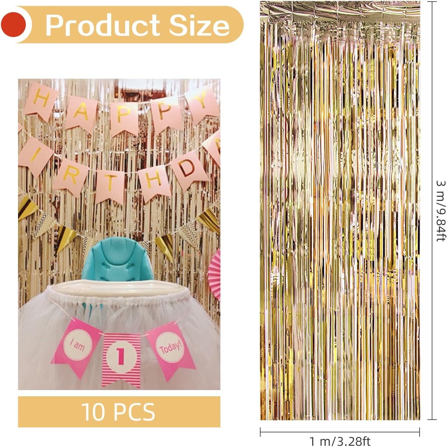 10 Pack Champagne Gold Foil Curtain Backdrop 3.2ft x 9.8ft Metallic Tinsel Foil Fringe Curtains Streamer Photo Booth Backdrop for Birthday Party Engagement Bachelorette Party Decorations