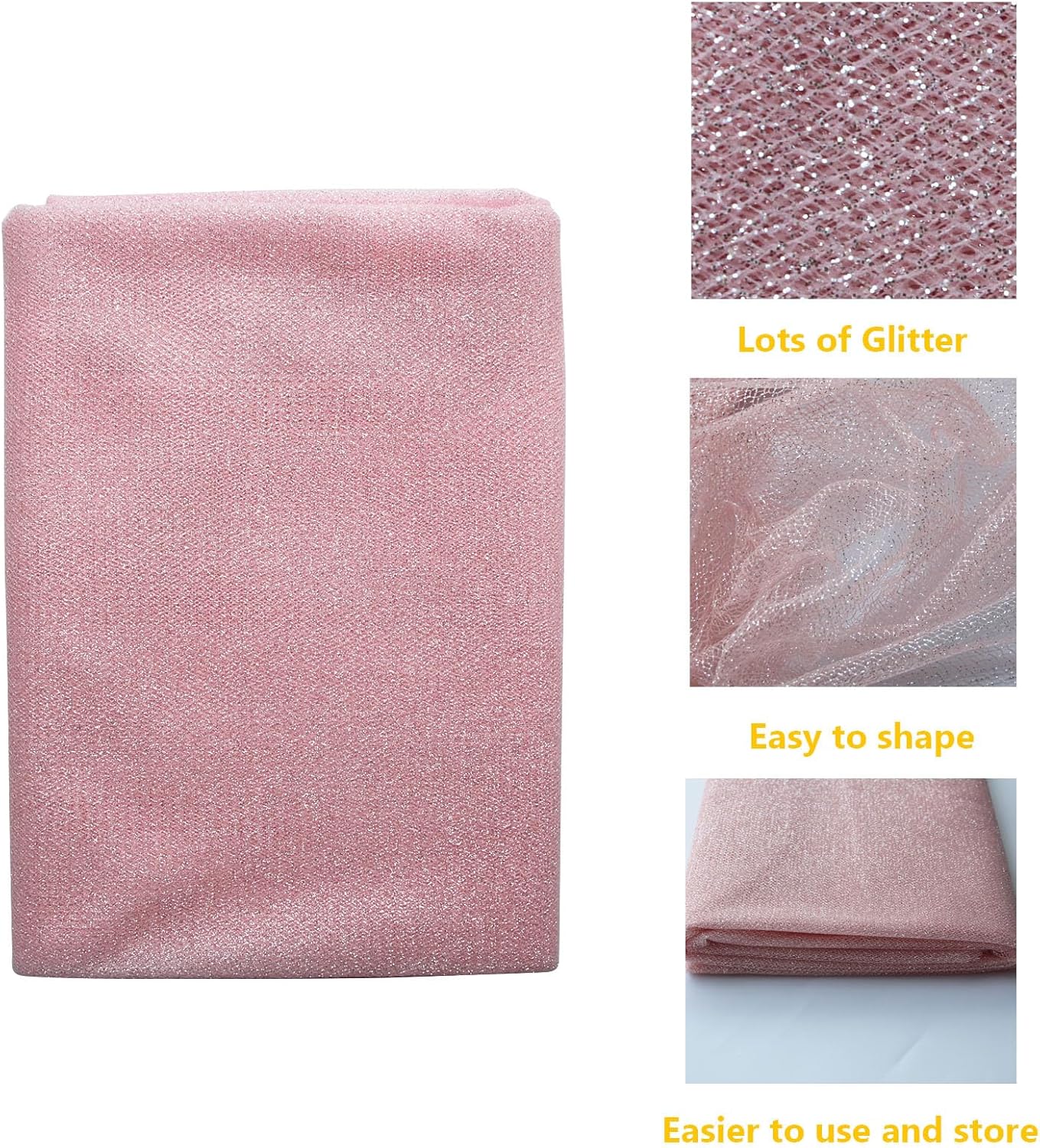 Glitter Tulle Fabric 56 Inch by 5.5 Yards Fabric Tulle Bolt for Wedding Christmas Decorations DIY White Tutu Baby Shower Table Skirt Ceiling Decor Birthday Party Craft Supplies-Pink